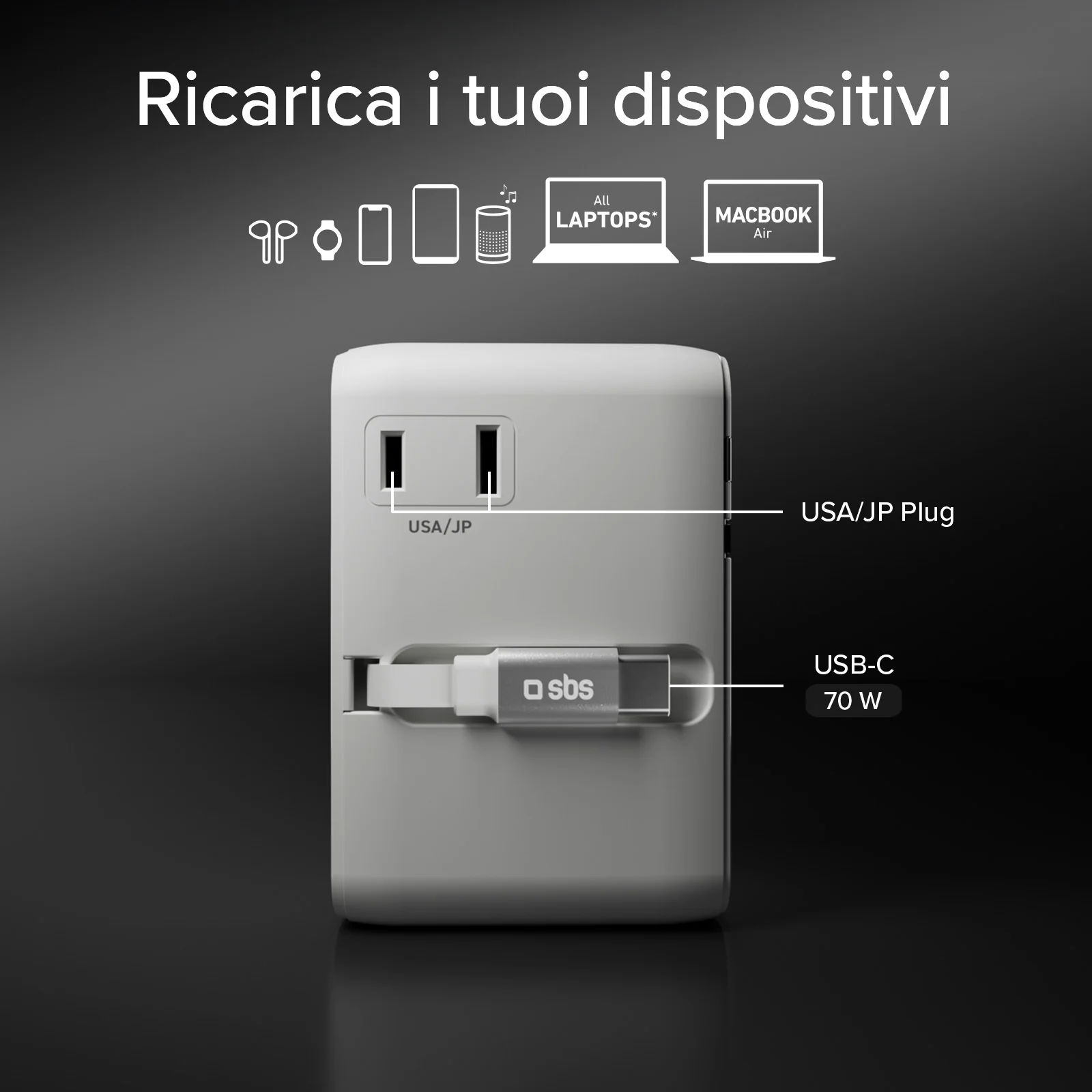 Adattatore universale da viaggio con cavo USB-C integrato - Image 20