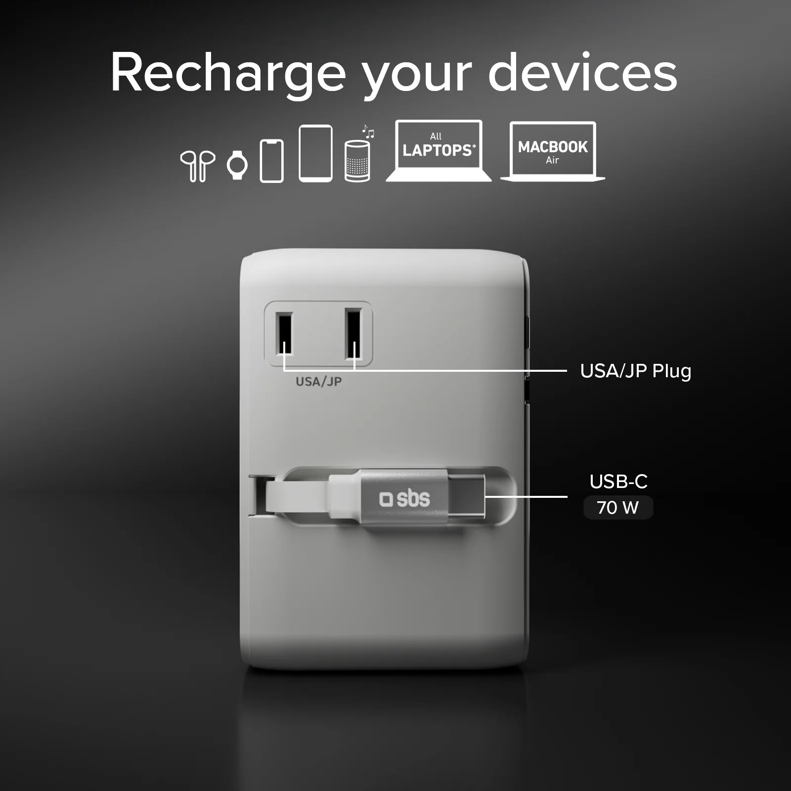 Adattatore universale da viaggio con cavo USB-C integrato - Image 21