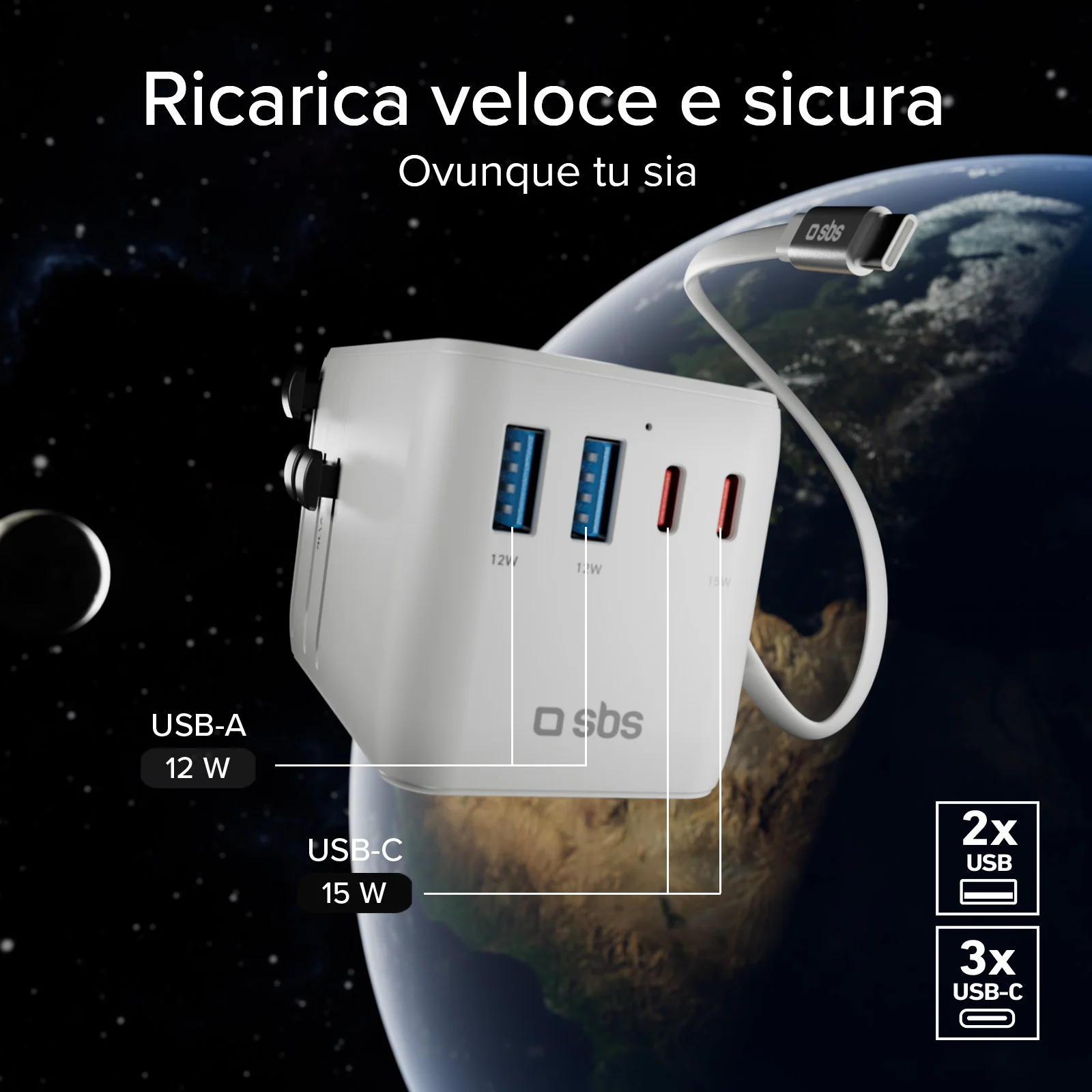 Adattatore universale da viaggio con cavo USB-C integrato - Image 22