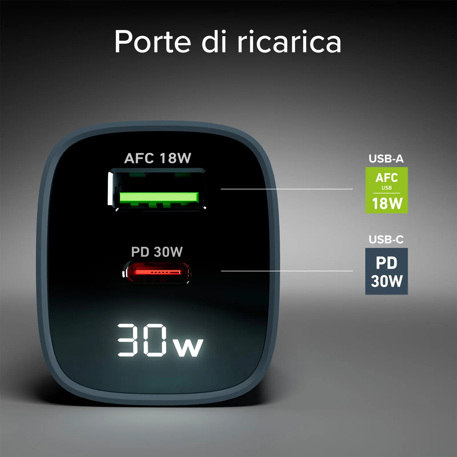 Caricabatterie da muro, schermo LCD, 1 uscita USB-C PD 30W, 1 uscita USB-A 18W - Image 23