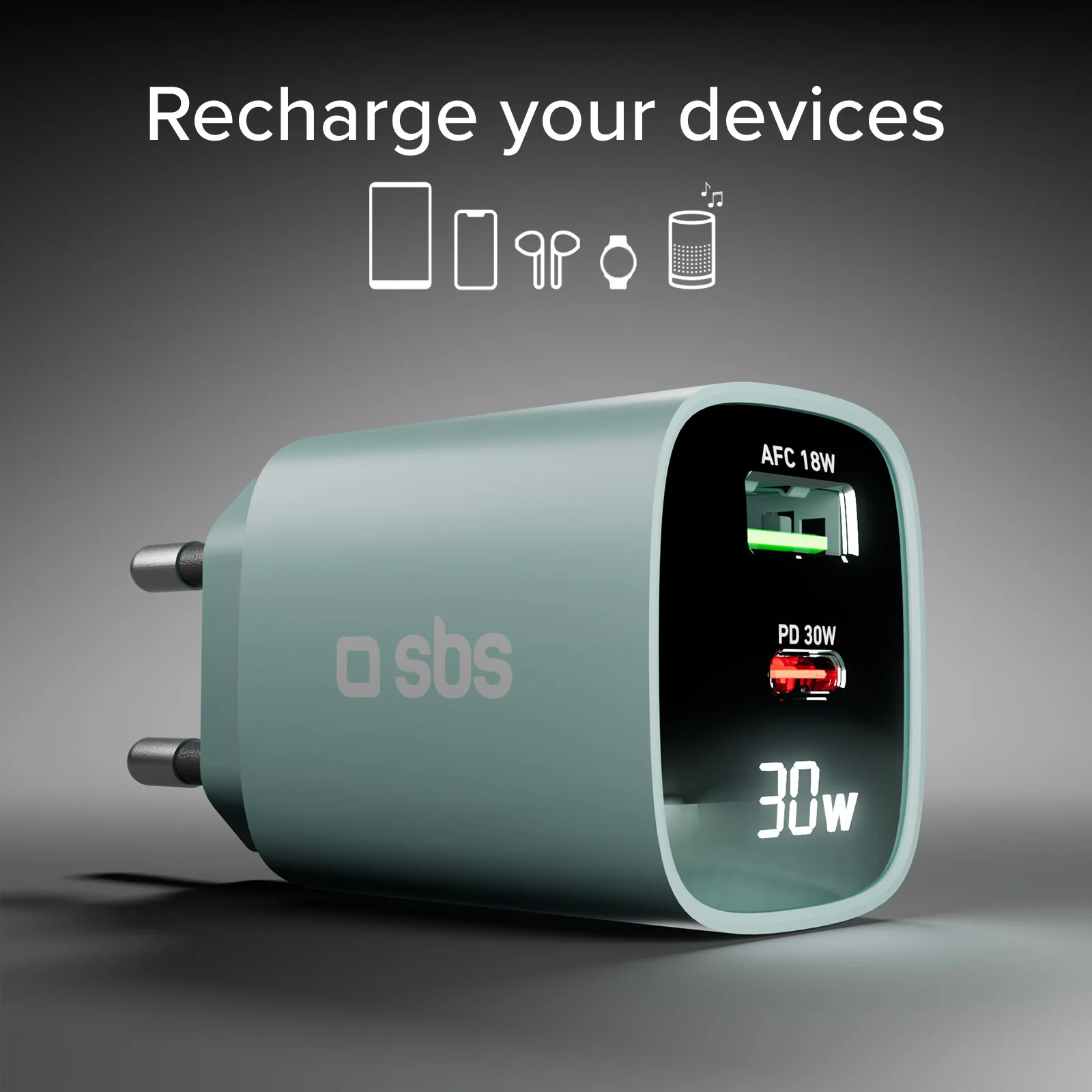 Caricabatterie da muro, schermo LCD, 1 uscita USB-C PD 30W, 1 uscita USB-A 18W - Image 4