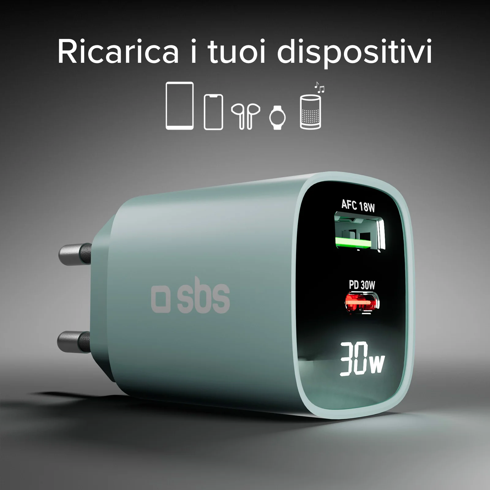 Caricabatterie da muro, schermo LCD, 1 uscita USB-C PD 30W, 1 uscita USB-A 18W - Image 5