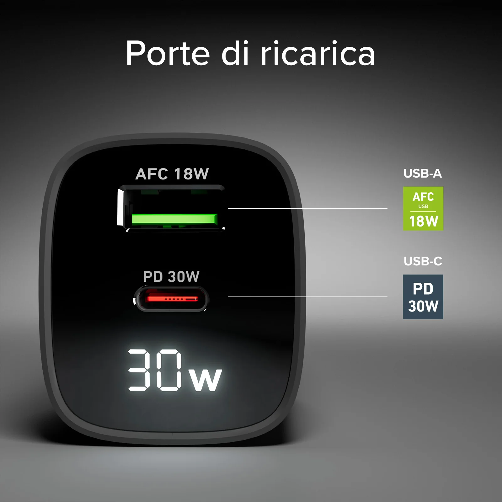 Caricabatterie da muro, schermo LCD, 1 uscita USB-C PD 30W, 1 uscita USB-A 18W - Image 59