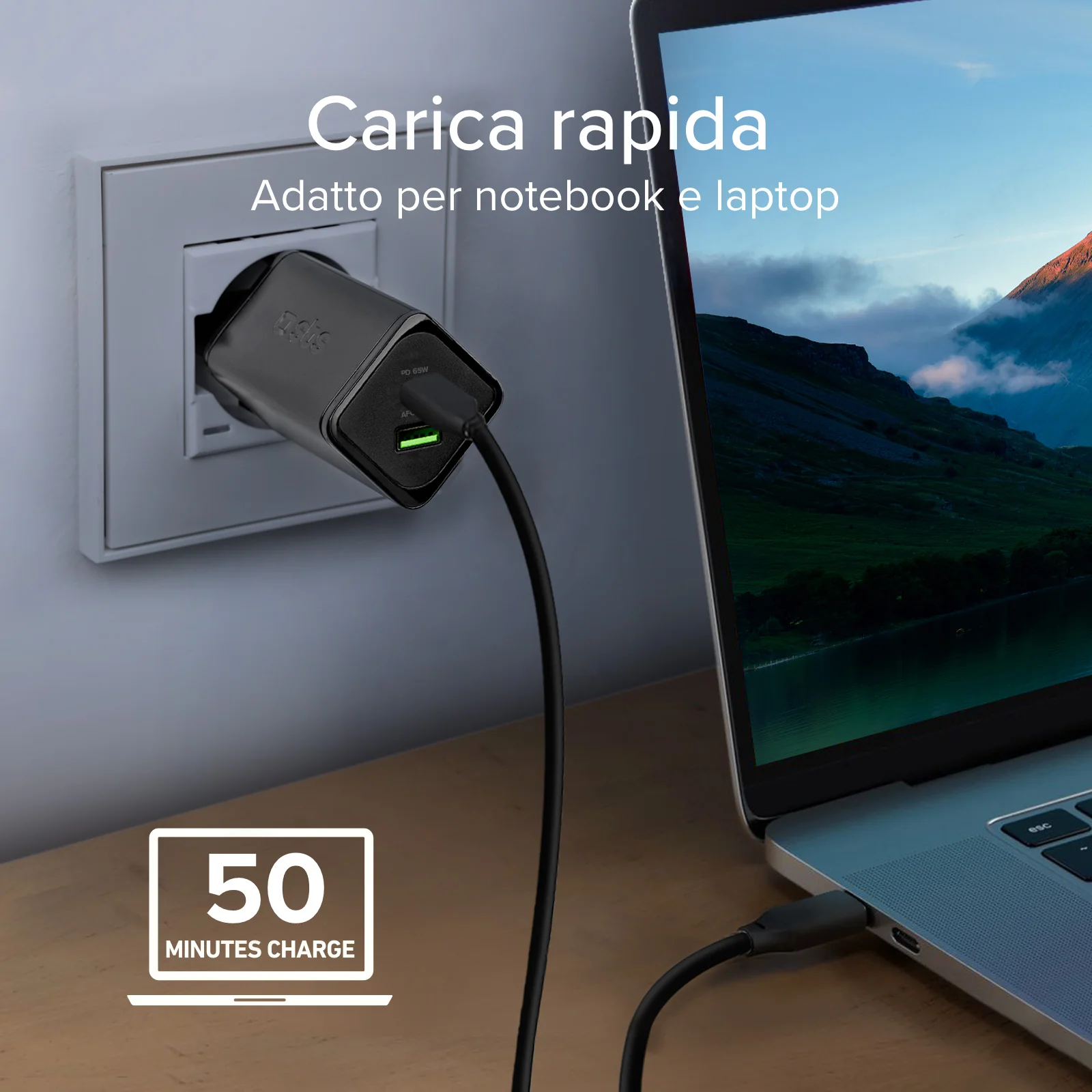 Caricabatterie da parete GaN 65 Watt, 1 USB-C PD, 1 USB-A Adaptive Fast Charge - Image 13