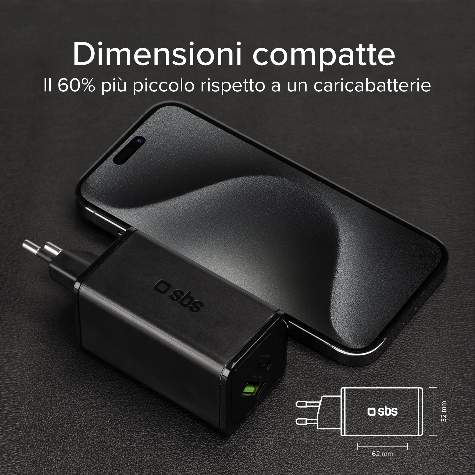 Caricabatterie da parete GaN 65 Watt, 1 USB-C PD, 1 USB-A Adaptive Fast Charge - Image 7