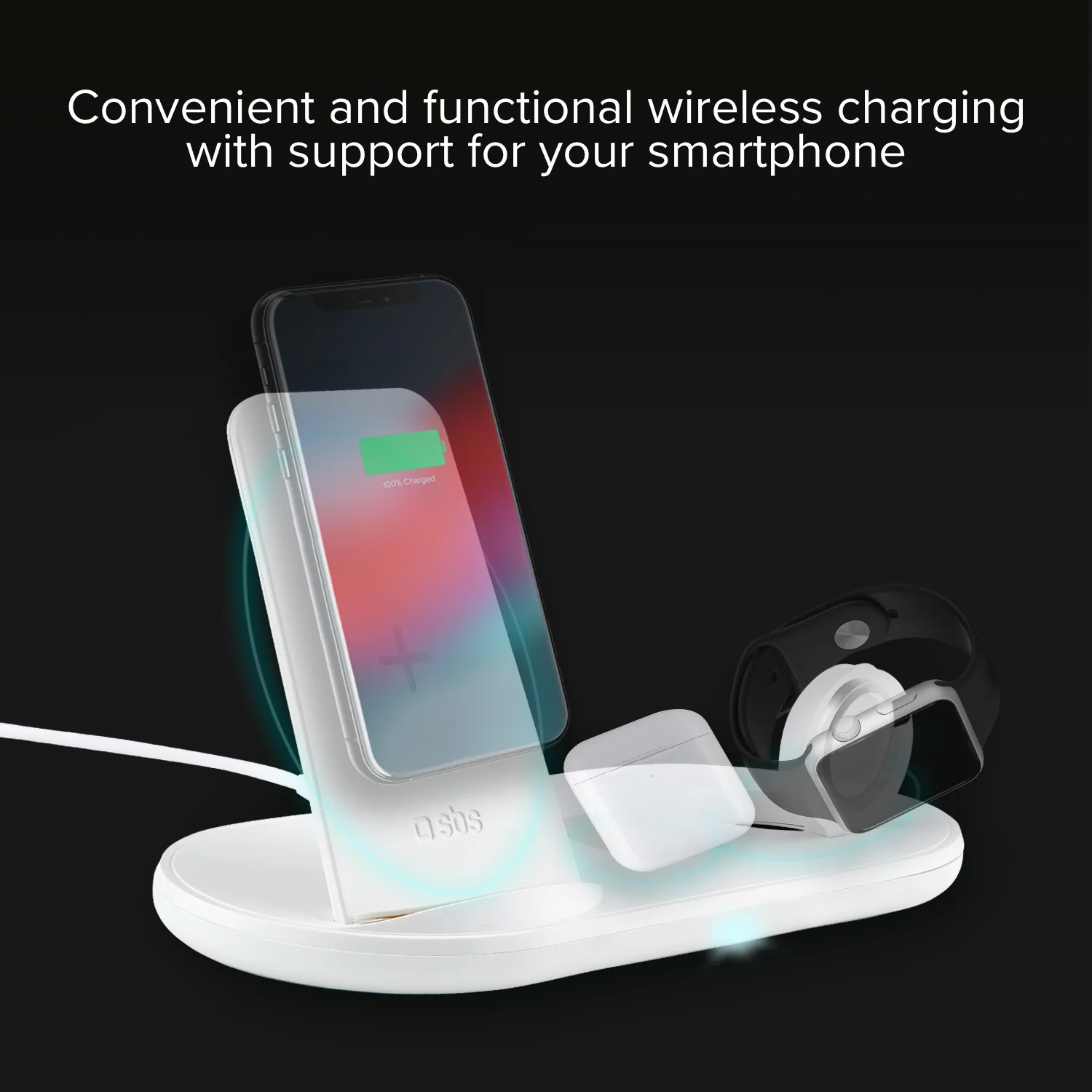 Caricatore QI Wireless 3 in 1, supporto per smartphone, auricolari, Apple Watch - Image 3