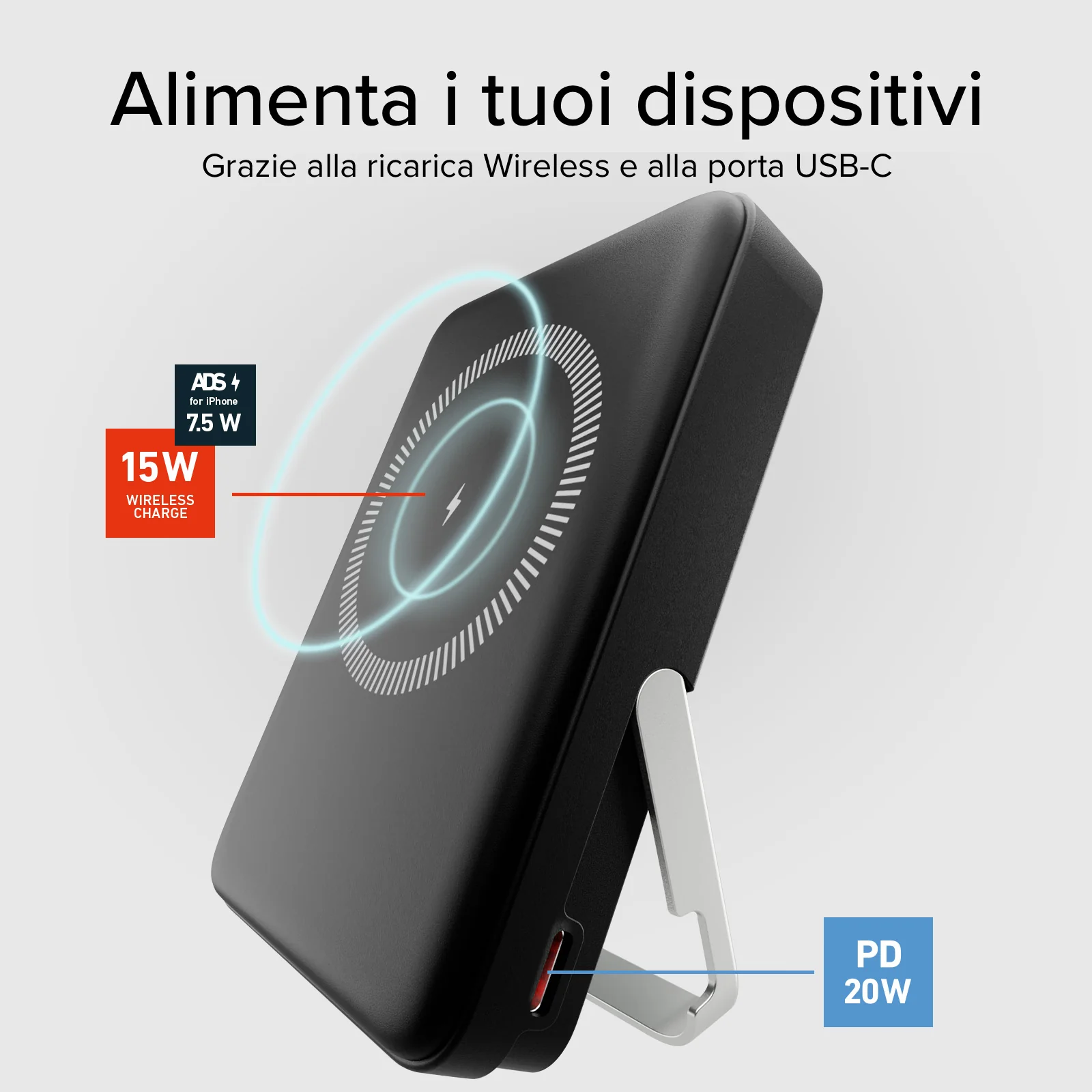 Power bank battery pack 10.000 mAh wireless con supporto stand integrato e LCD - Image 5