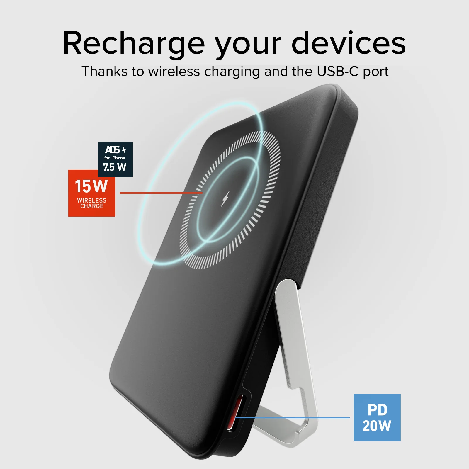 Power bank battery pack 5.000 mAh wireless con supporto stand integrato e LCD - Image 4