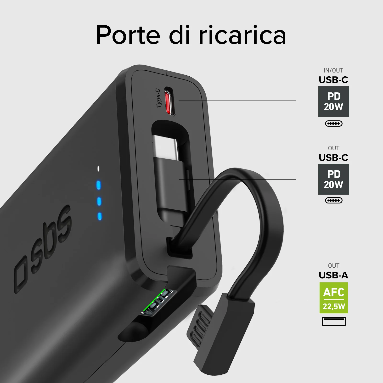 Powerbank Power Delivery 20W da 10000 mAh con cavo USB-C integrato - Image 4