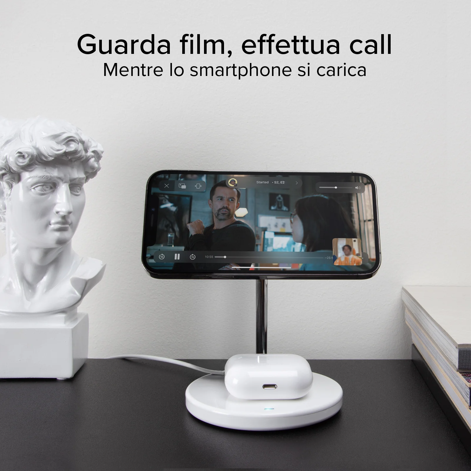 Stazione ricarica wireless 2 in 1 per iPhone, Android, AirPods, auricolari TWS - Image 14