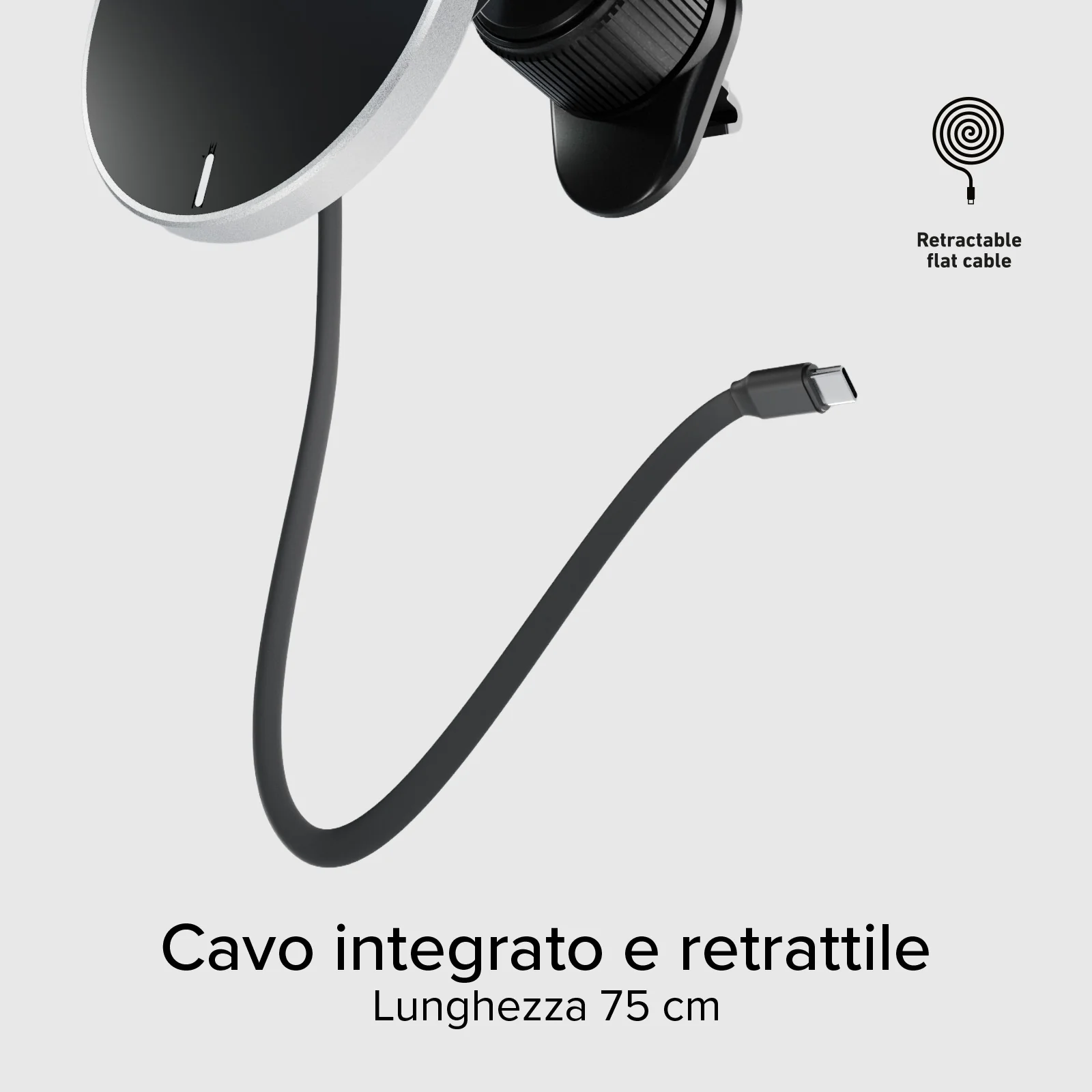 Supporto auto con cavo retrattile e ricarica wireless compatibile con MagSafe - Image 9